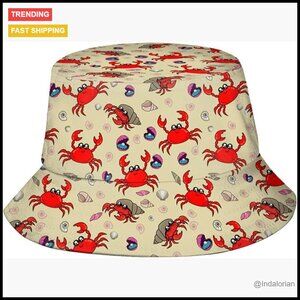 Crab Print Bucket Hat Unisex Summer Sun Protection Wide Brim Fisherman Cap